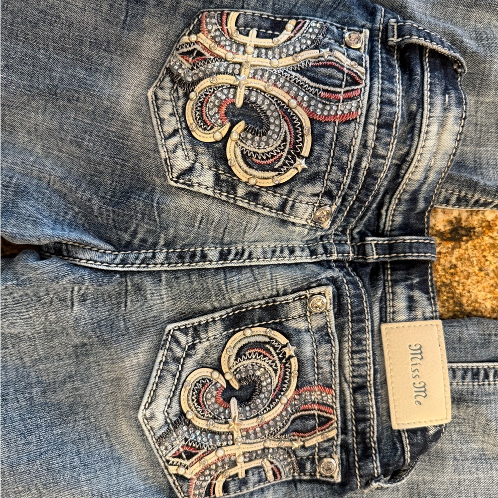 Miss Me Women's Blue Jeans with Embroidered Pockets